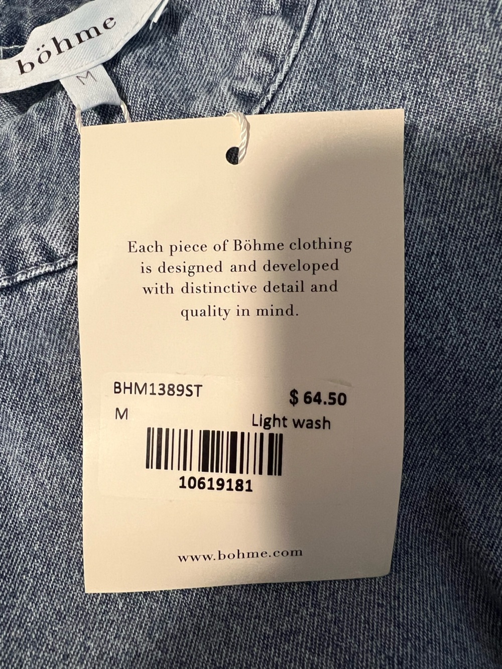 bohme Washed Denim Blue Embroidered Hem Top - Picture 7 of 8